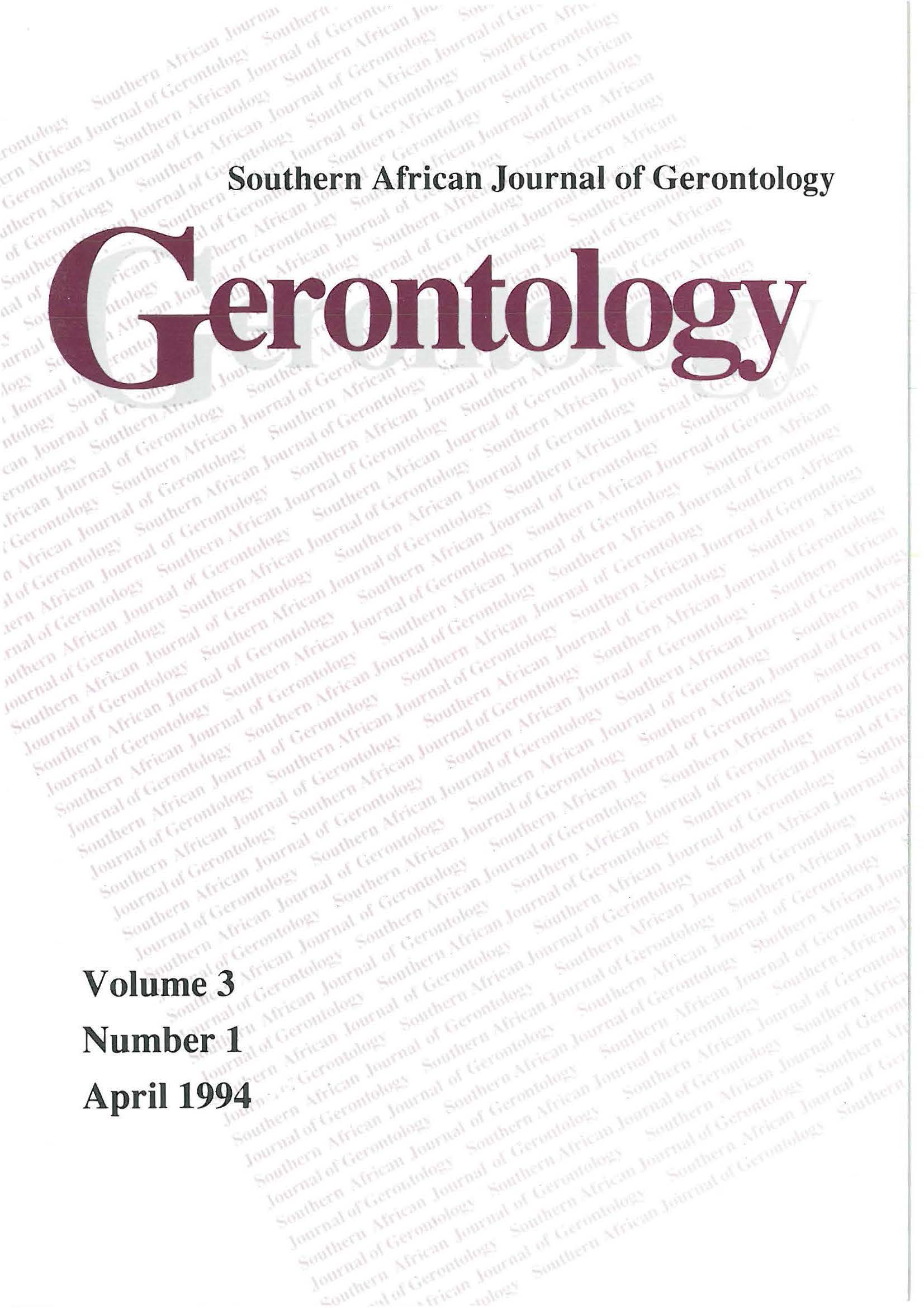 					View Vol. 3 No. 1 (1994): Southern African Journal of Gerontology
				