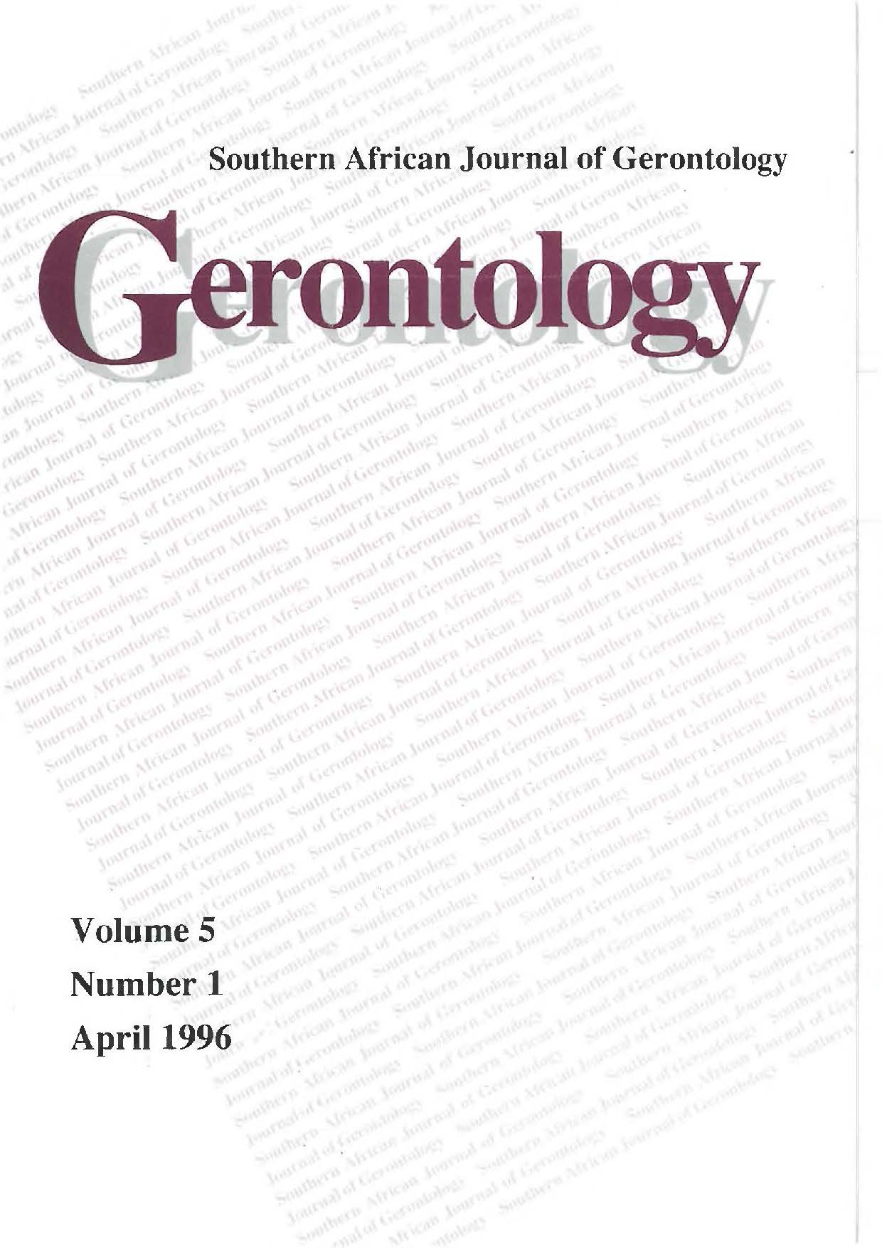 					View Vol. 5 No. 1 (1996): Southern African Journal of Gerontology
				