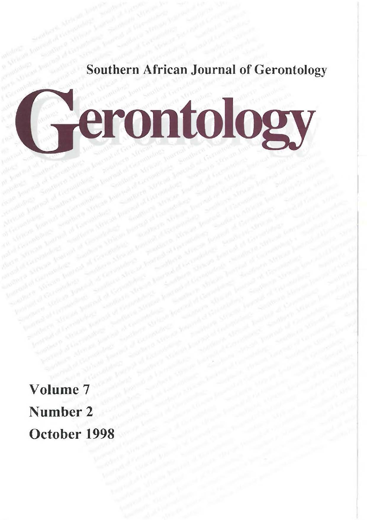 					View Vol. 7 No. 2 (1998): Southern African Journal of Gerontology
				