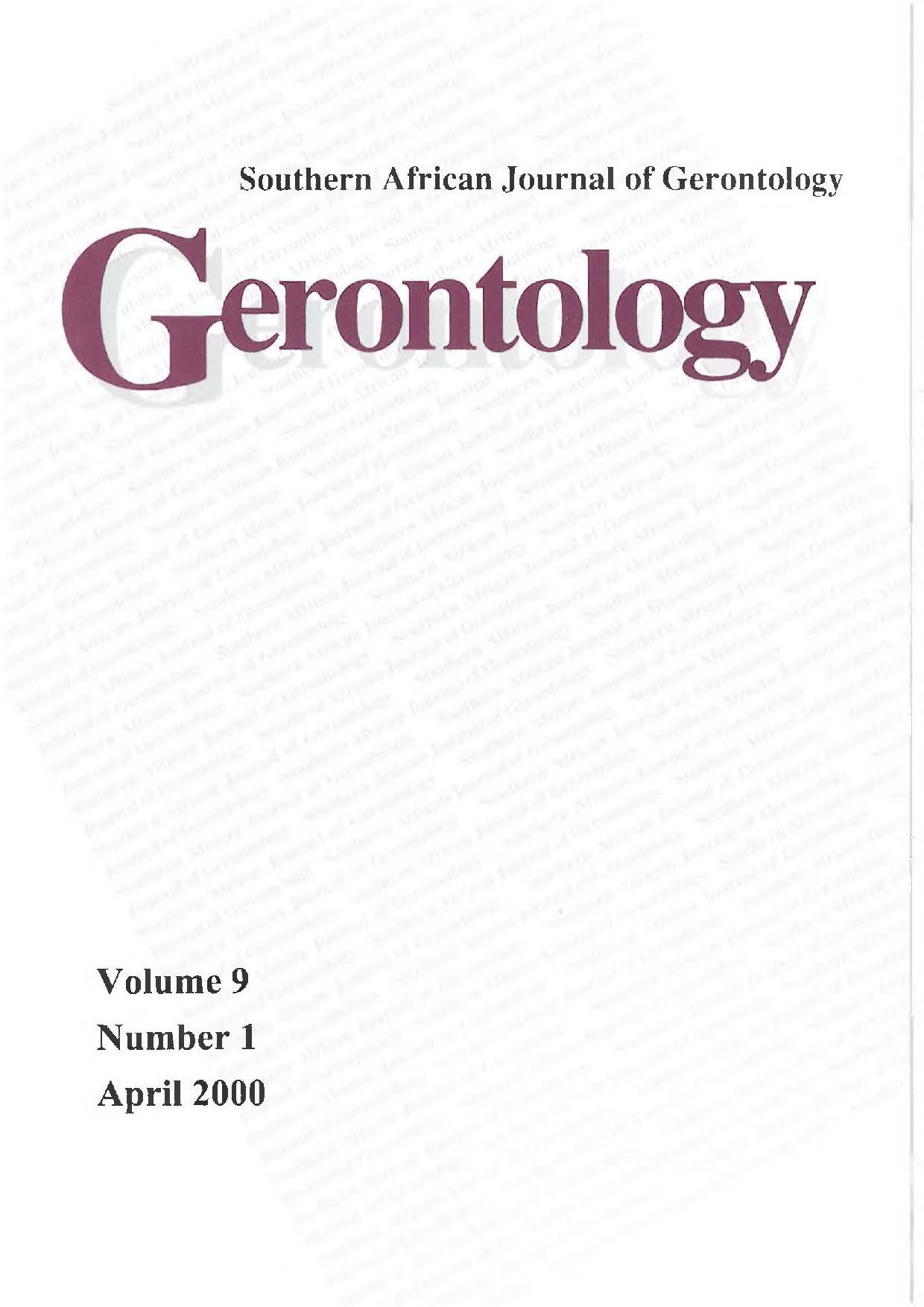 					View Vol. 9 No. 1 (2000): Southern African Journal of Gerontology
				