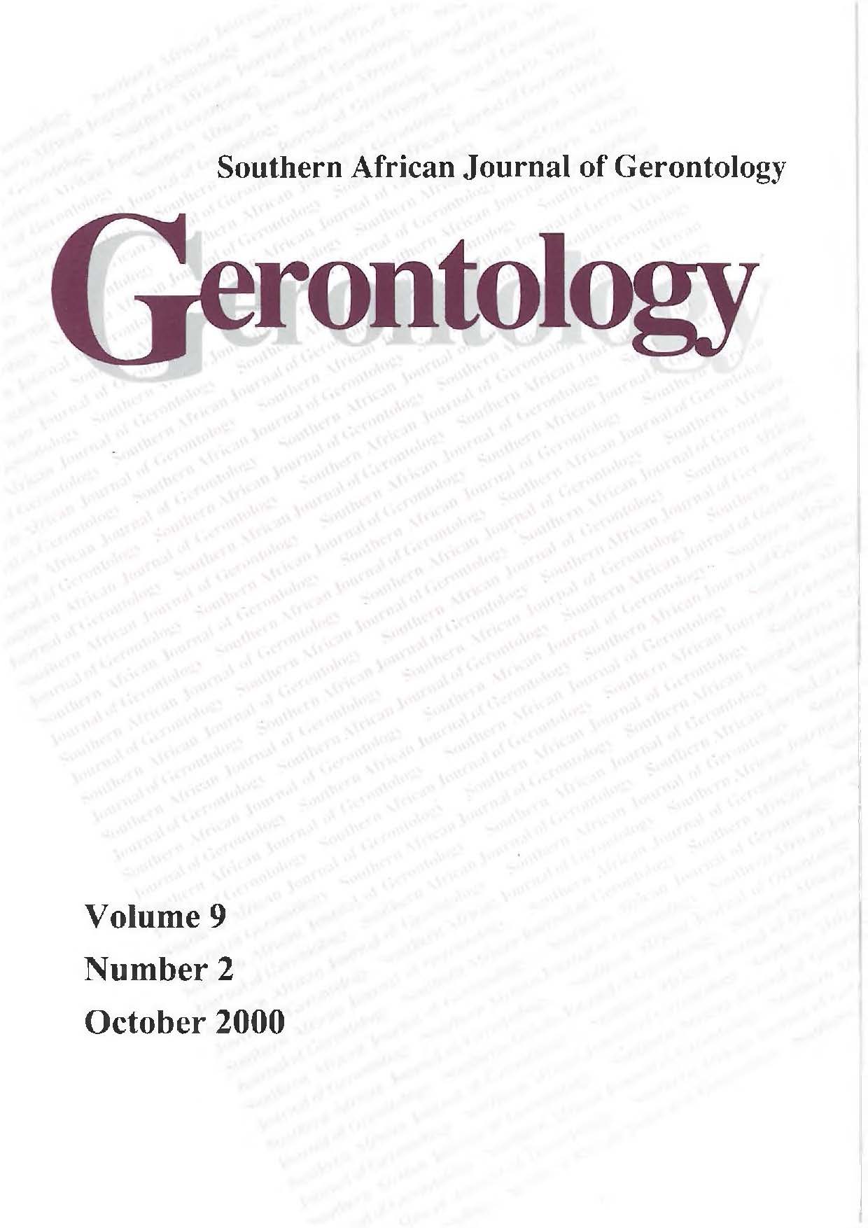 					View Vol. 9 No. 2 (2000): Southern African Journal of Gerontology
				