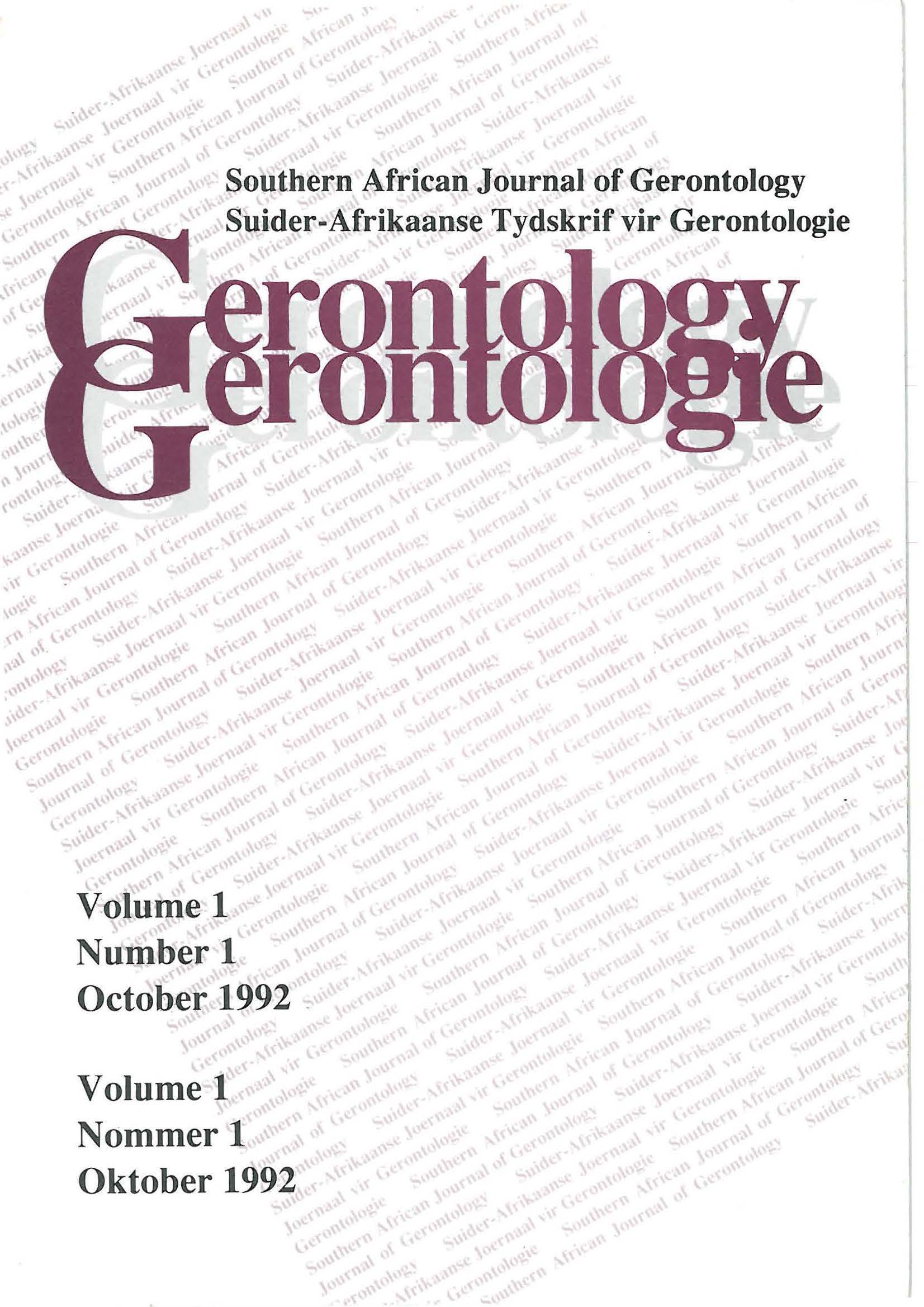 					View Vol. 1 No. 1 (1992): Southern African Journal of Gerontology
				