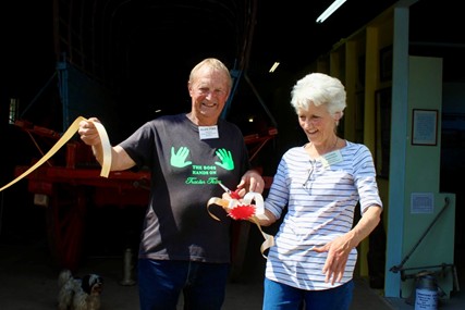: Alan Pike of Bathurst Agricultural Museum, with Yvonne Surtees, Curator of Kowie Museum, who jointly cut the ribbon (most appropriately) on Heritage Day 2024 – to mark The Kowie Museum’s installation in its new home at ‘BAM’ (Photo credit: Talk of the Town)