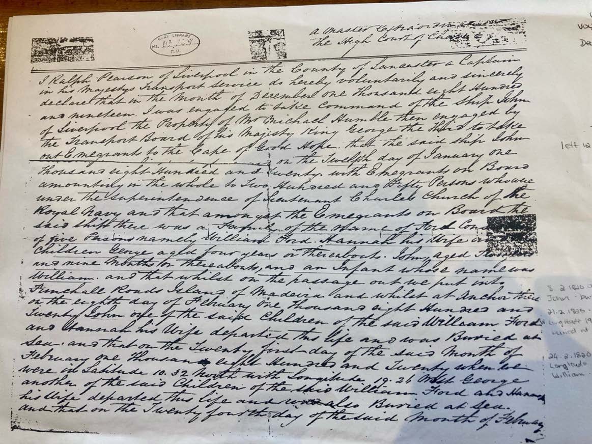 Transcript of above Ship’s Log - Ship John in 1819.