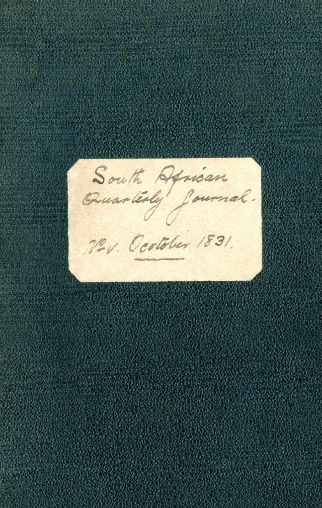 Bound cover of South African Quarterly journal (No. V, 1831)