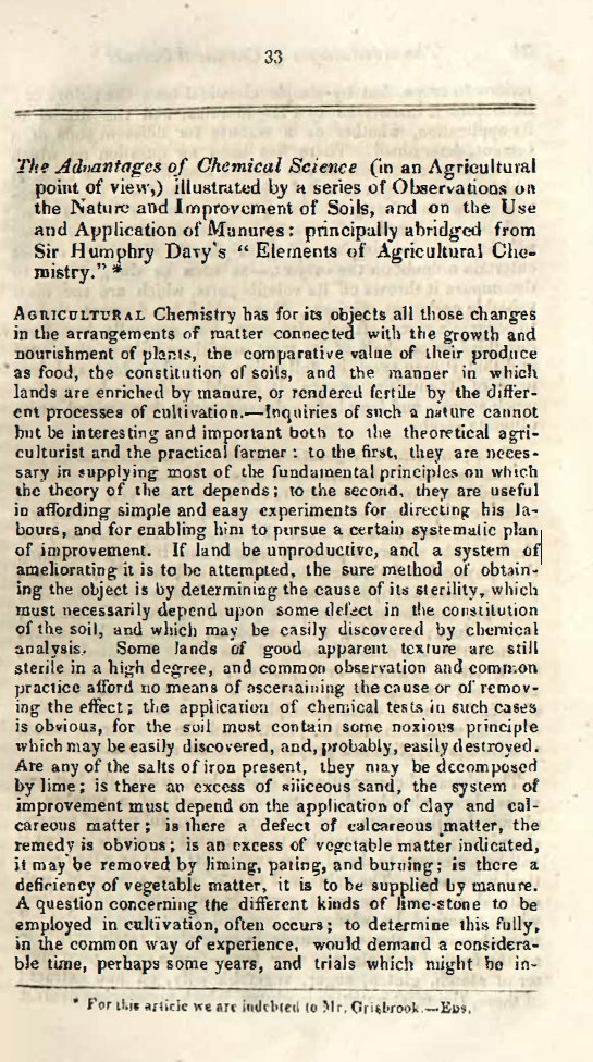 Image of the first page of the article titled, The advantages of Chemical Science