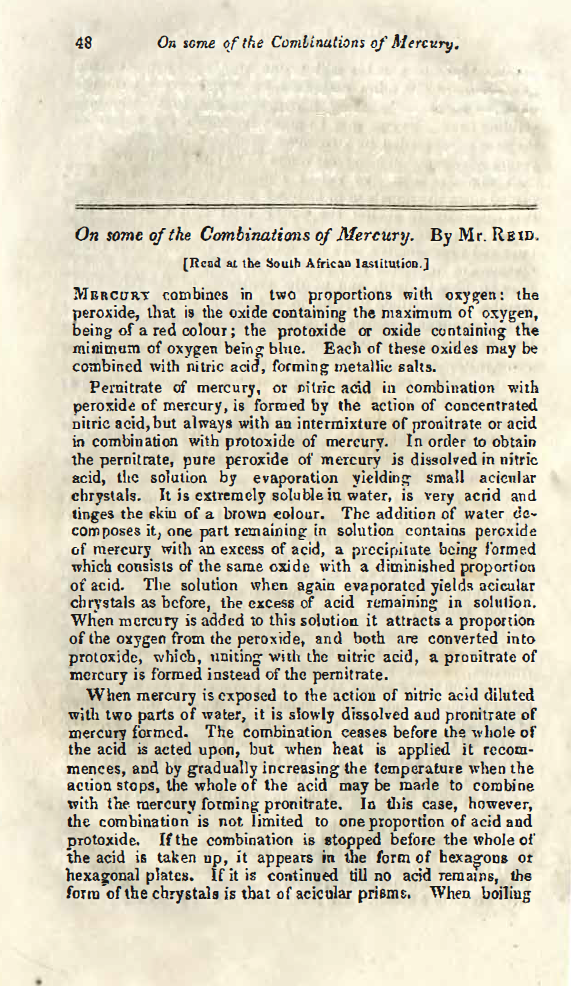 Image of the first page of the article titled: On some of the combinations of mercury