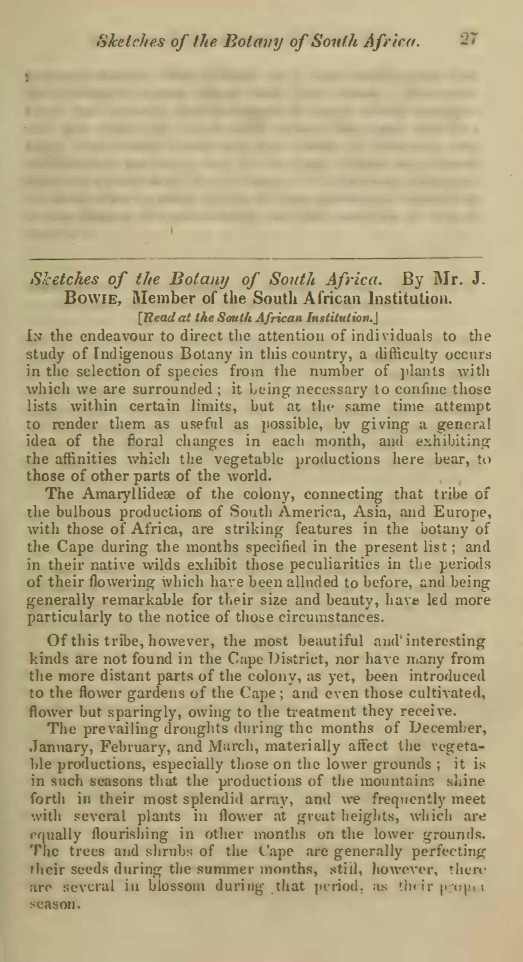 Image of the first page of the article titled Sketches of the botany of South Africa