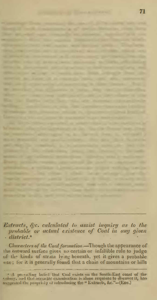 Image of first page of article titled Extracts, &c. calculated to assist inquiry as to the probable or actual existence of coal in any given district