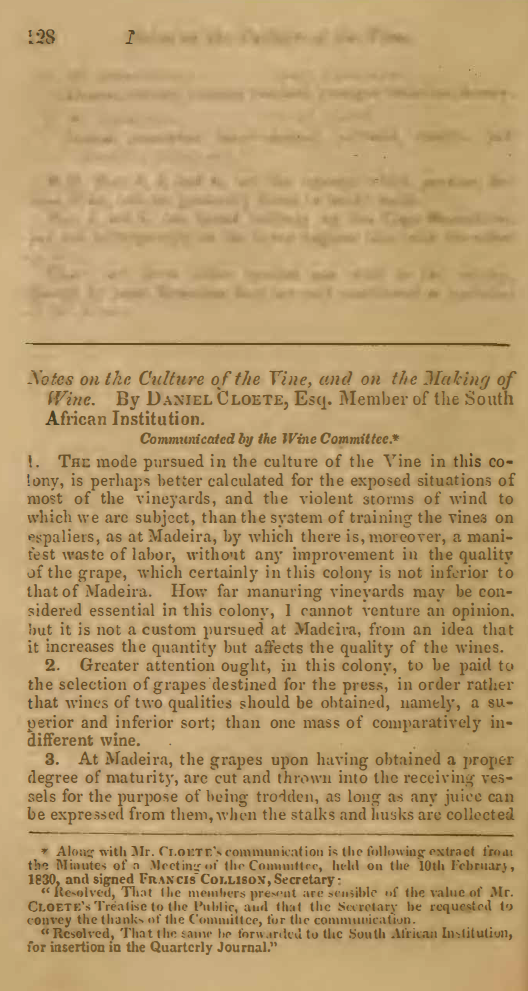 Image of the first page of the article titled Notes on the culture of the vine, and on the making of wine