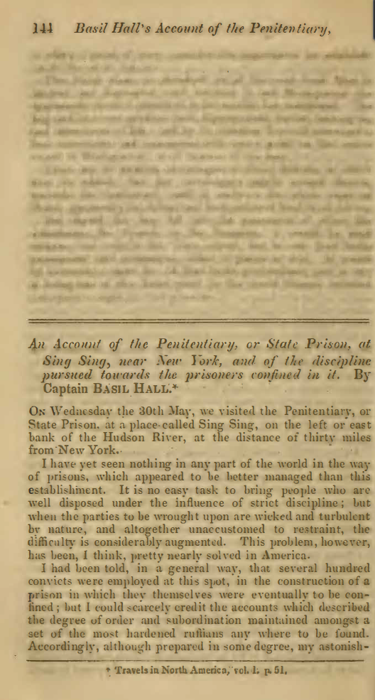 Image of the first page of the article titled An account of the penitentiary, or State Prison, at Sing Sing, near New York