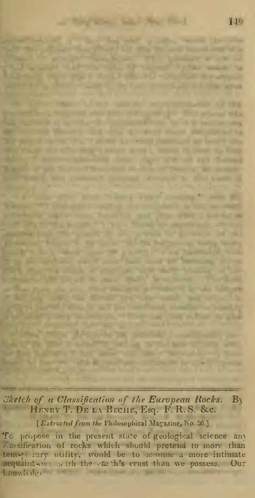 Image of the first page of the article titled Sketch of a classification of the European rocks