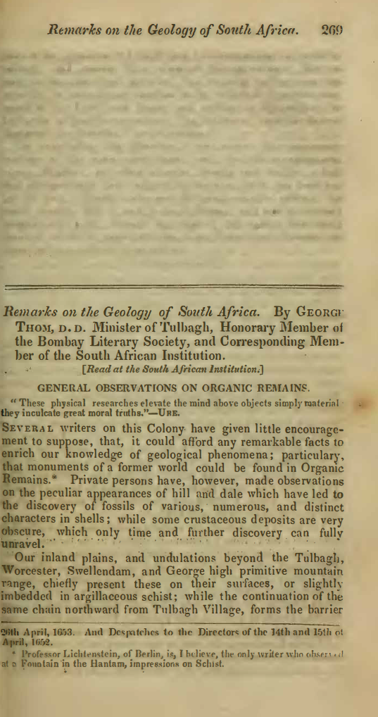 Image of the first page of the article titled Remarks on the geology of South Africa