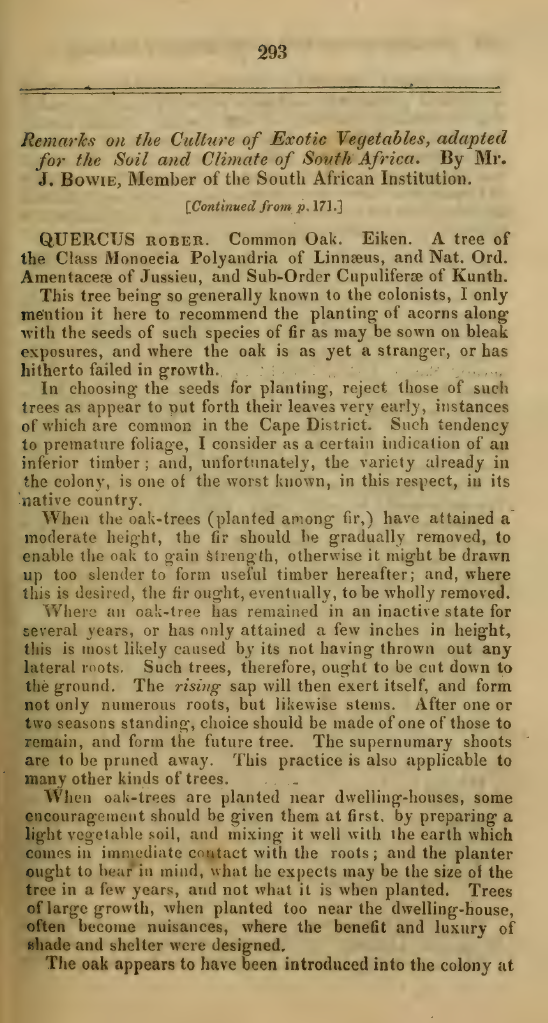 Image of the first page of the article titled Remarks on the culture of exotic vegetables, adapted for the soil and climate of South Africa