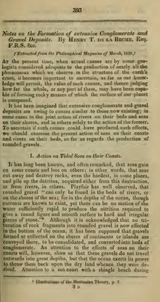 Igame of the fist page of the article titled Notes on the formation of extensive conglomerate and gravel deposits