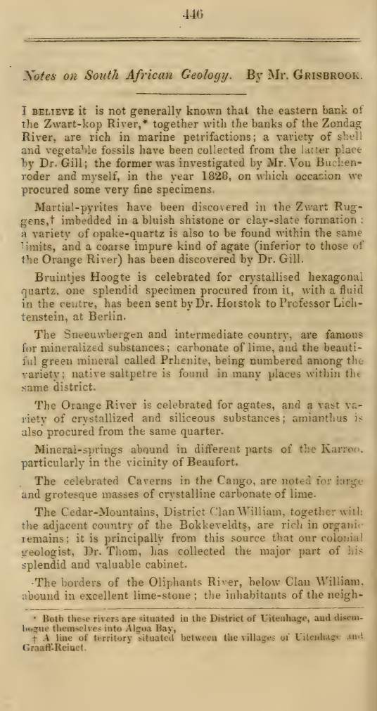 Image of the first page of the article titled Notes on South African geology