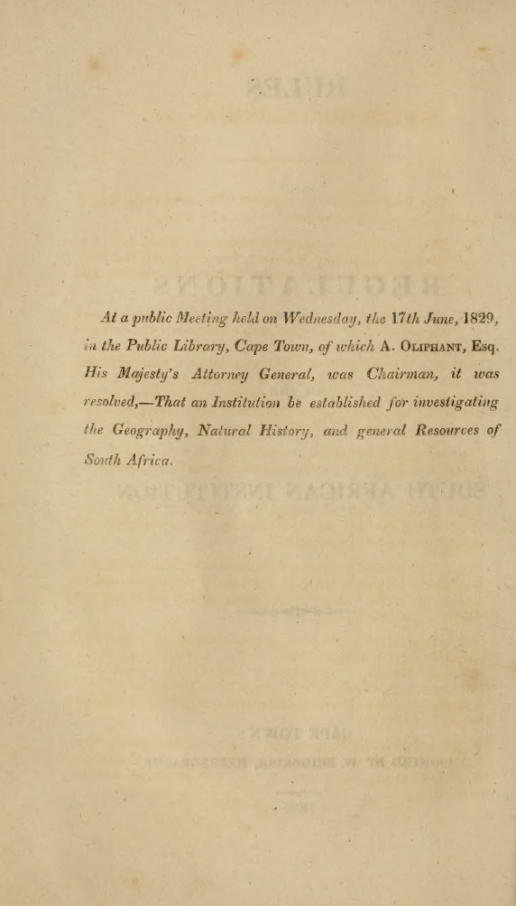 Notice of the establishment of the South African Institution